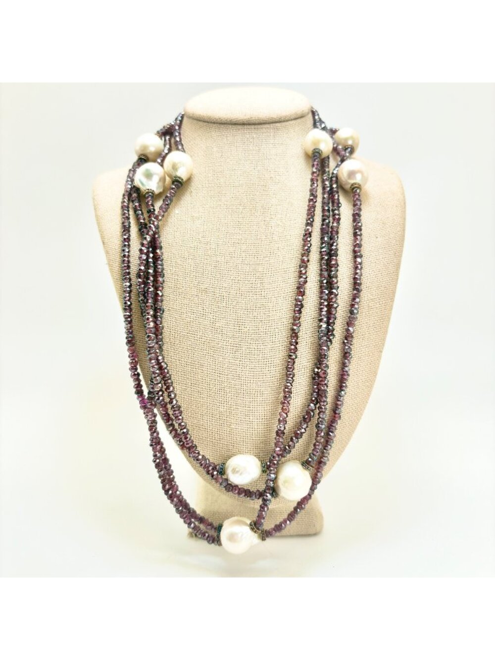 Carol Brodie Gold Over Sterling Silver Rhodolite Garnet & Pearl Necklace 72"